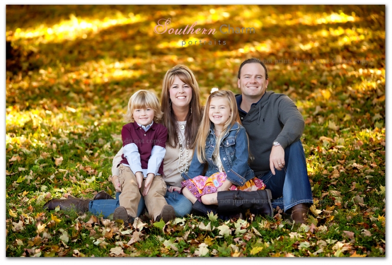 family of four on a fall afternoon bright sunshine everywhere!