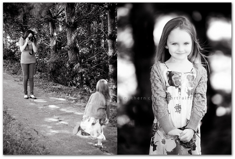 mother photographing 3 year old daughter on sidewalk canon 5D camera forever 21 clothing and baby gap