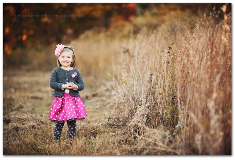perfect clothing for a three year old fall portrait session pink polka dots