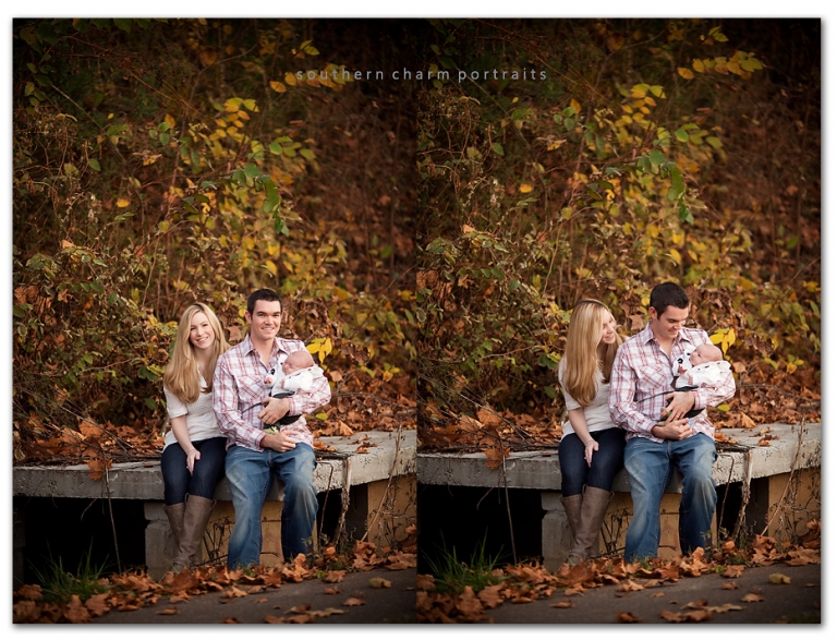 beautiful couple with newborn baby in local park