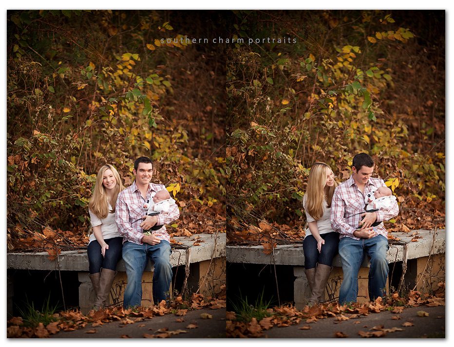 beautiful couple with newborn baby in local park