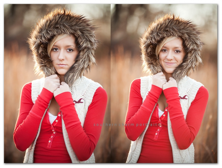 fur hooded sweater vest on senior high school femal in field very abercrombish