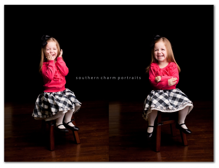 child sitting on stool laughing