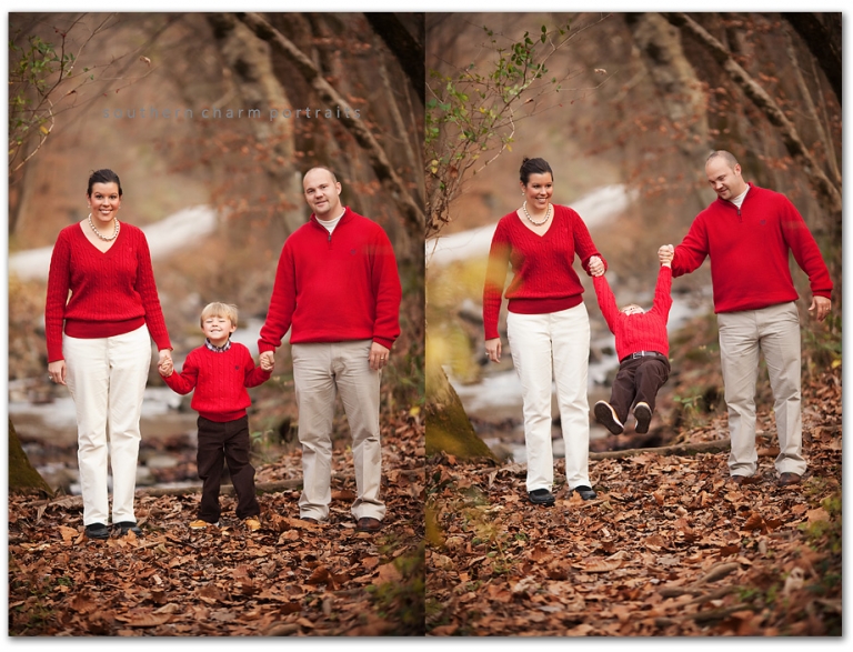 mom and dad swinging boy outside smiles and laughs
