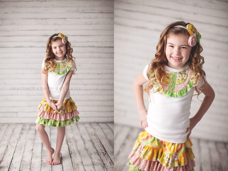 girl wearing polkadaisies easter outfit
