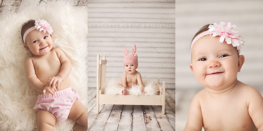 baby girl with bloomers and bed