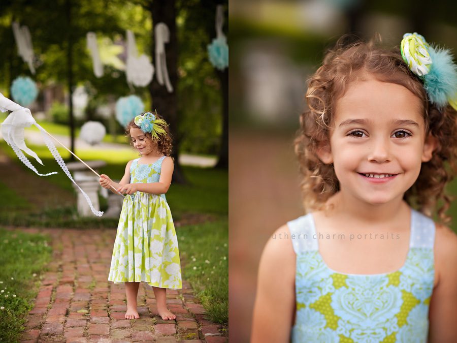 little girl modeling polkadaisies halter dress at commercial photoshoot